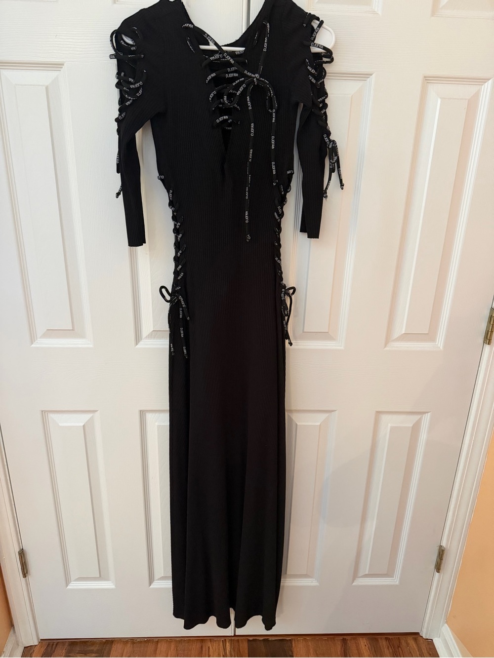 OFRA Black Lace-Up Cold Shoulder Maxi Dress